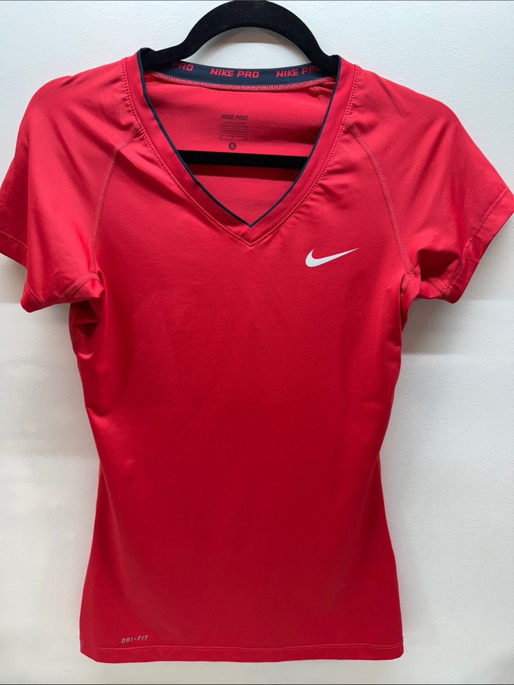 Nike Pro Fuschia Dri-FIT V-Neck Short-Sleeve Top with White Swoosh